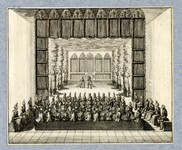 32381 Afbeelding van een toneelvoorstelling, gegeven op 13 februari 1713 door de Portugese ambassadeur, de graaf van ...
